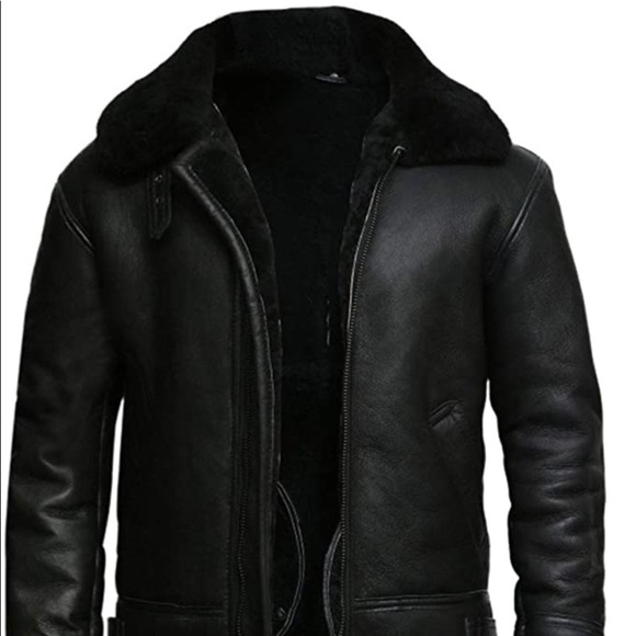 Jackets & Blazers - Black Aviator Shearling Sheepskin Leather Bomber